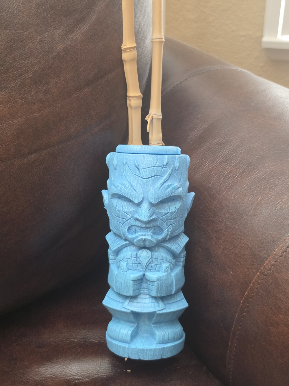 Special Edition Blue Plastic Tiki Mug - Hand-Carved Style